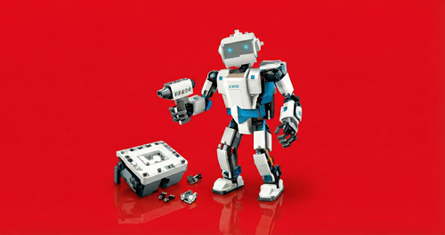 Robot programmable aux briques alternatives sur fond rouge – catégorie Alternatives créatives